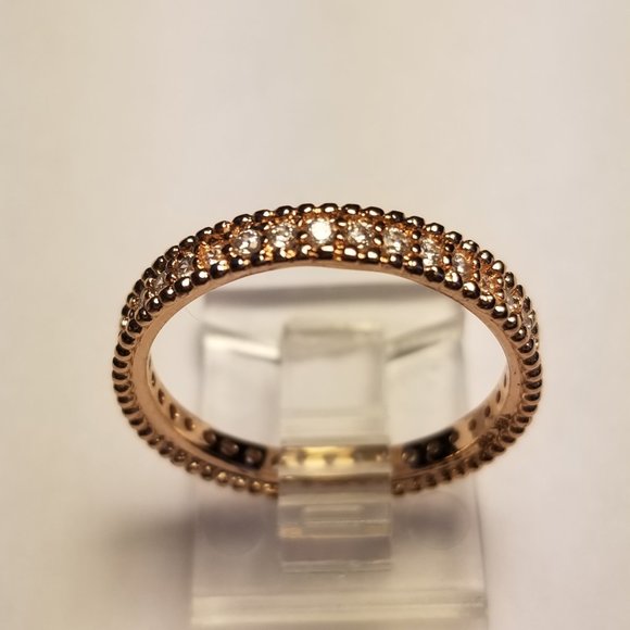 Iris Wedding Band 18K Rose Gold AAA CZ Eternity - Picture 4 of 8